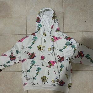 Nickelodeon White Hoodie with Stains And Patrick Spongebob Squibward Plankton